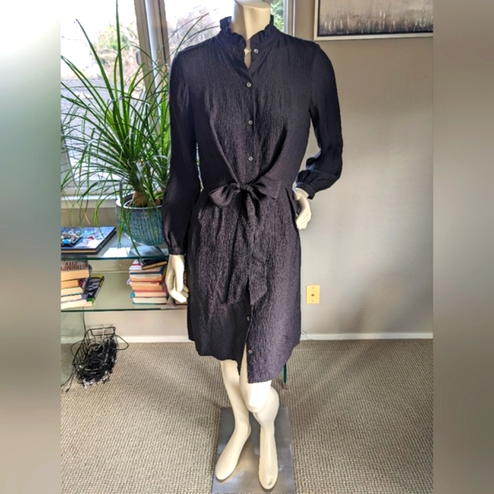 Rebecca Taylor Vie 100% Silk Black Front Tie Dress